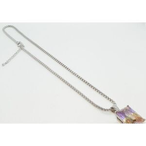 Natural Emerald Cut Purple & Yellow Ametrine Necklace on Sterling Silver Chain